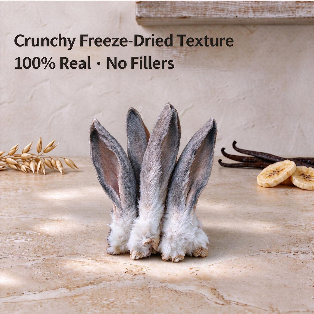 Freeze Dried Rabbit Ear, Single Ingredient Dog Chew, with Fur