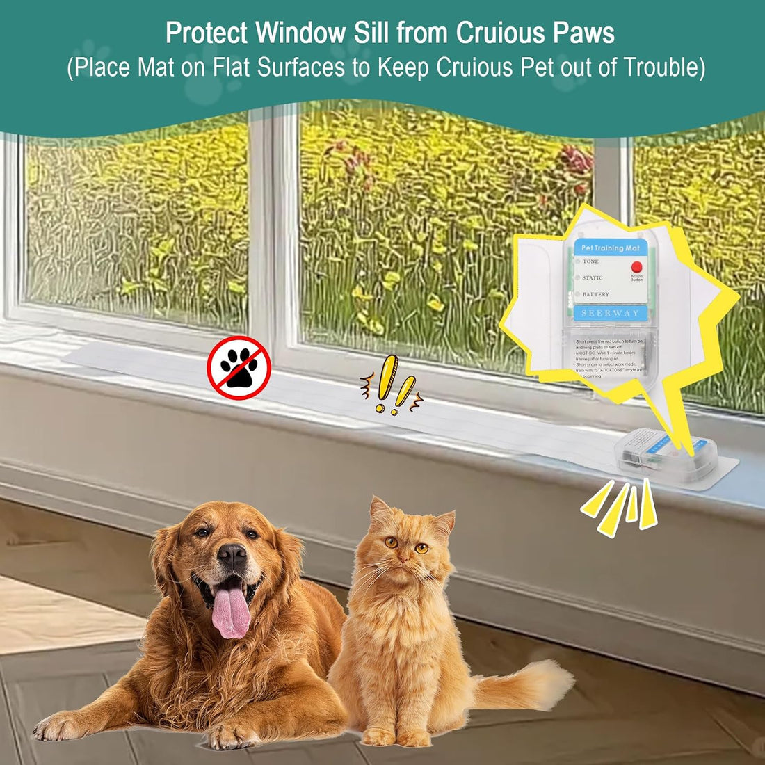 SEERWAY Pet Scat Shock Mat for Dogs & Cats, 46"x3" Windowsill Training