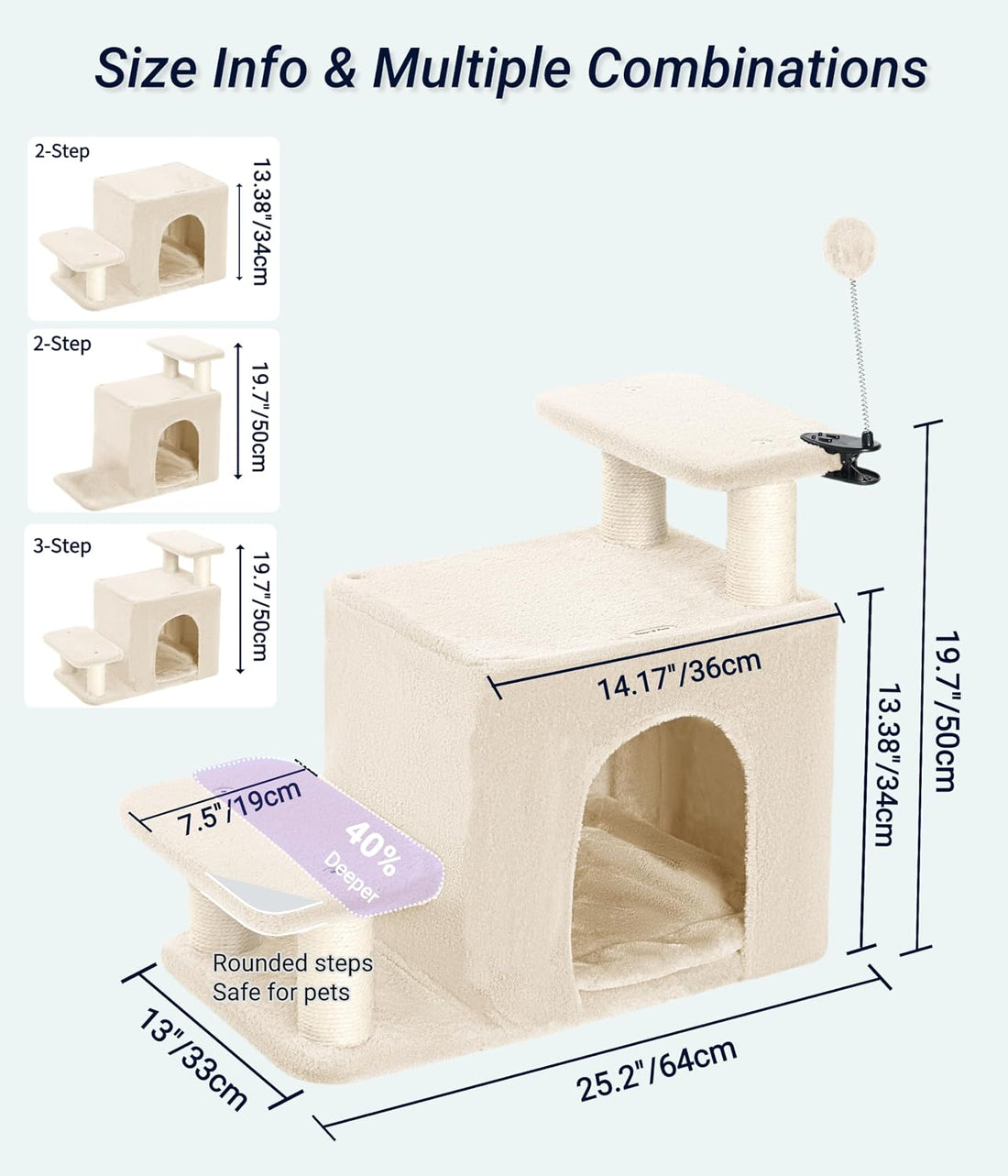 Happi N Pets Cat Stairs for Bed, Stable Pet Step with Condo