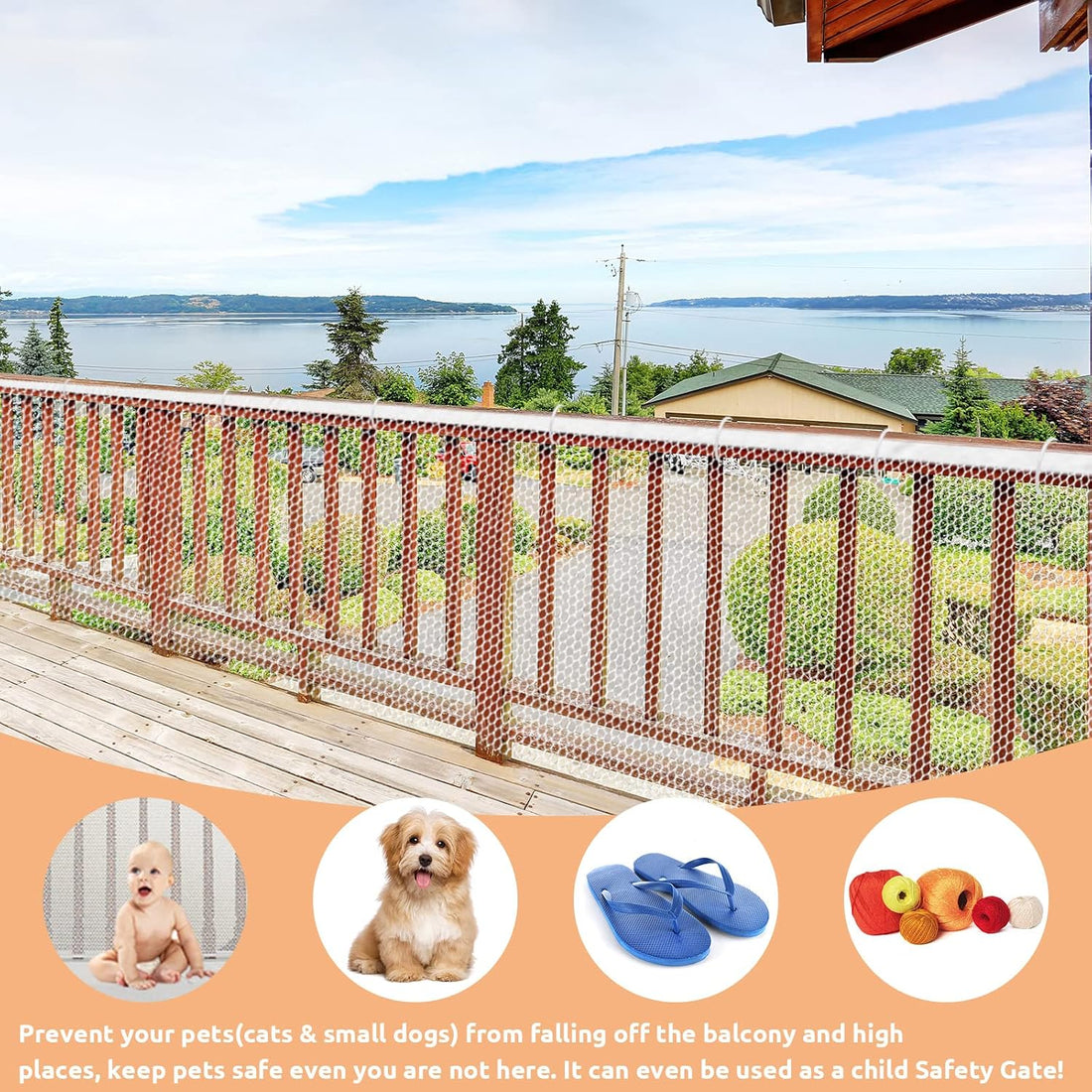 Shappy Balcony Screen for Pets Cat Netting 16.5 ft x 2.5 ft, 56 Pcs