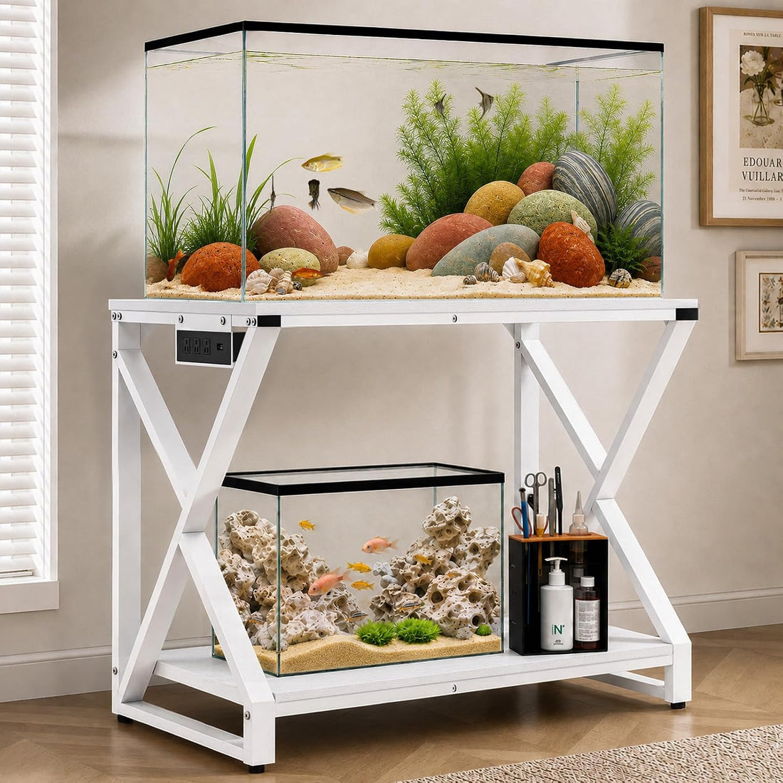 fishkeeper Heavy Duty 50 Gal Aquarium Stand with Charging Station