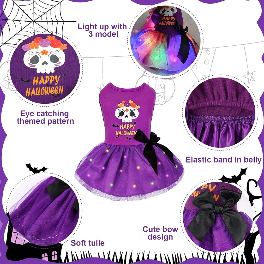 Halloween Dog Dress with Led Light,Small Dog Halloween