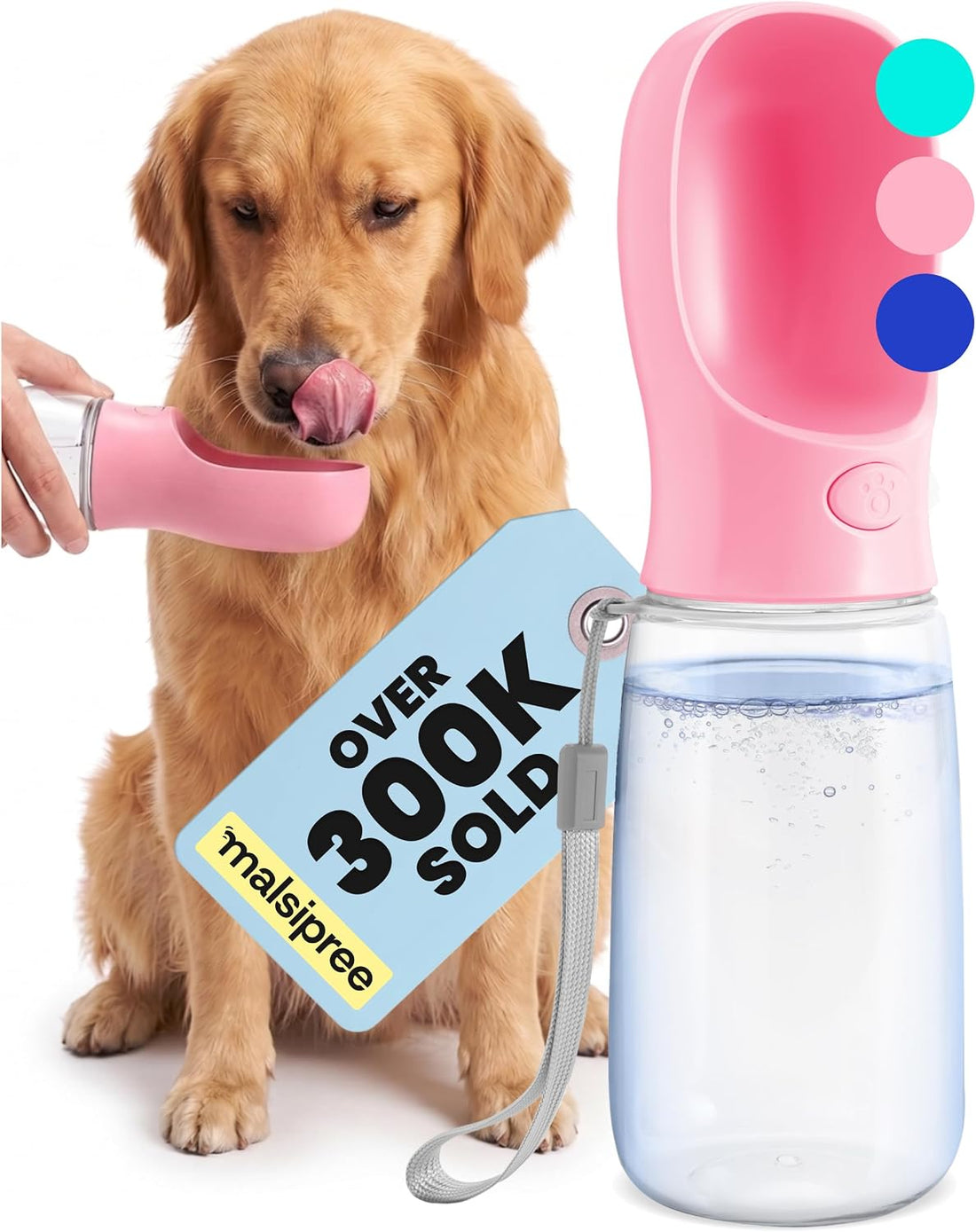 MalsiPree Dog Water Bottle Dispenser - 12 oz Navy Blue, Leak-Proof