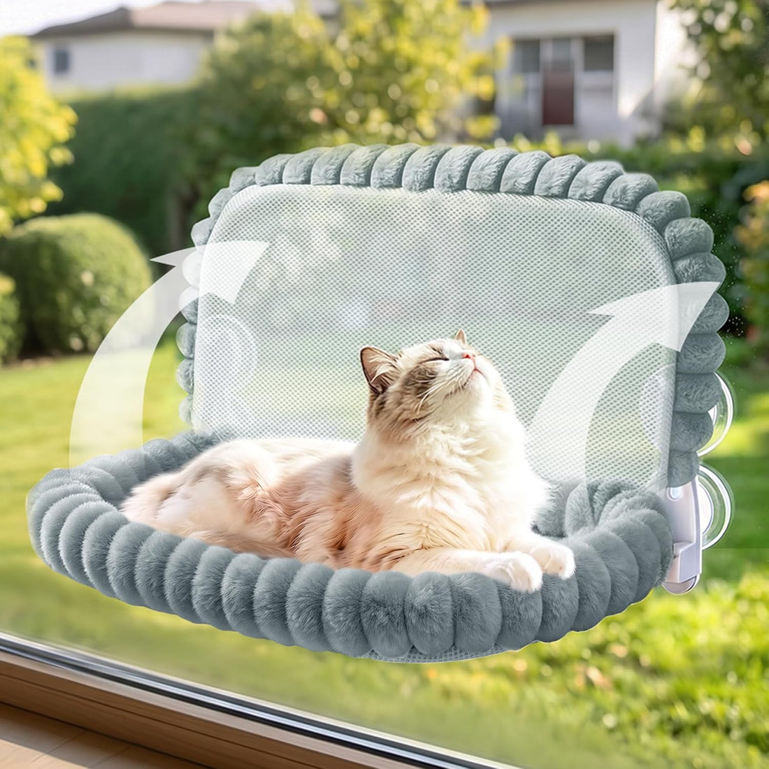 Cat Window Hammock - Beige Cordless Foldable Perch for All Cats