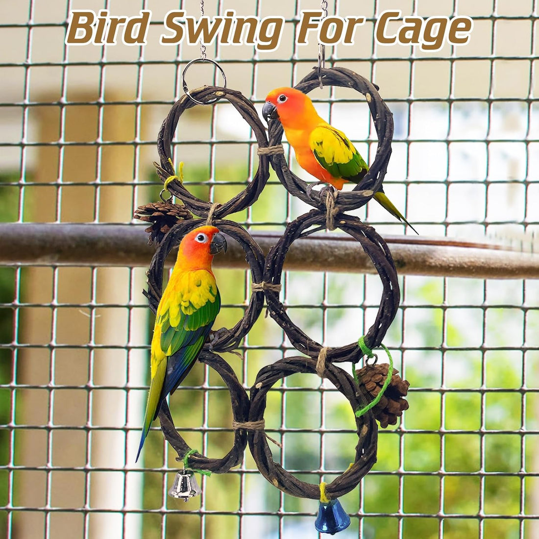 BNOSDM Bird Swing Rings Toy Wood Parrot Perches Natural Climbing
