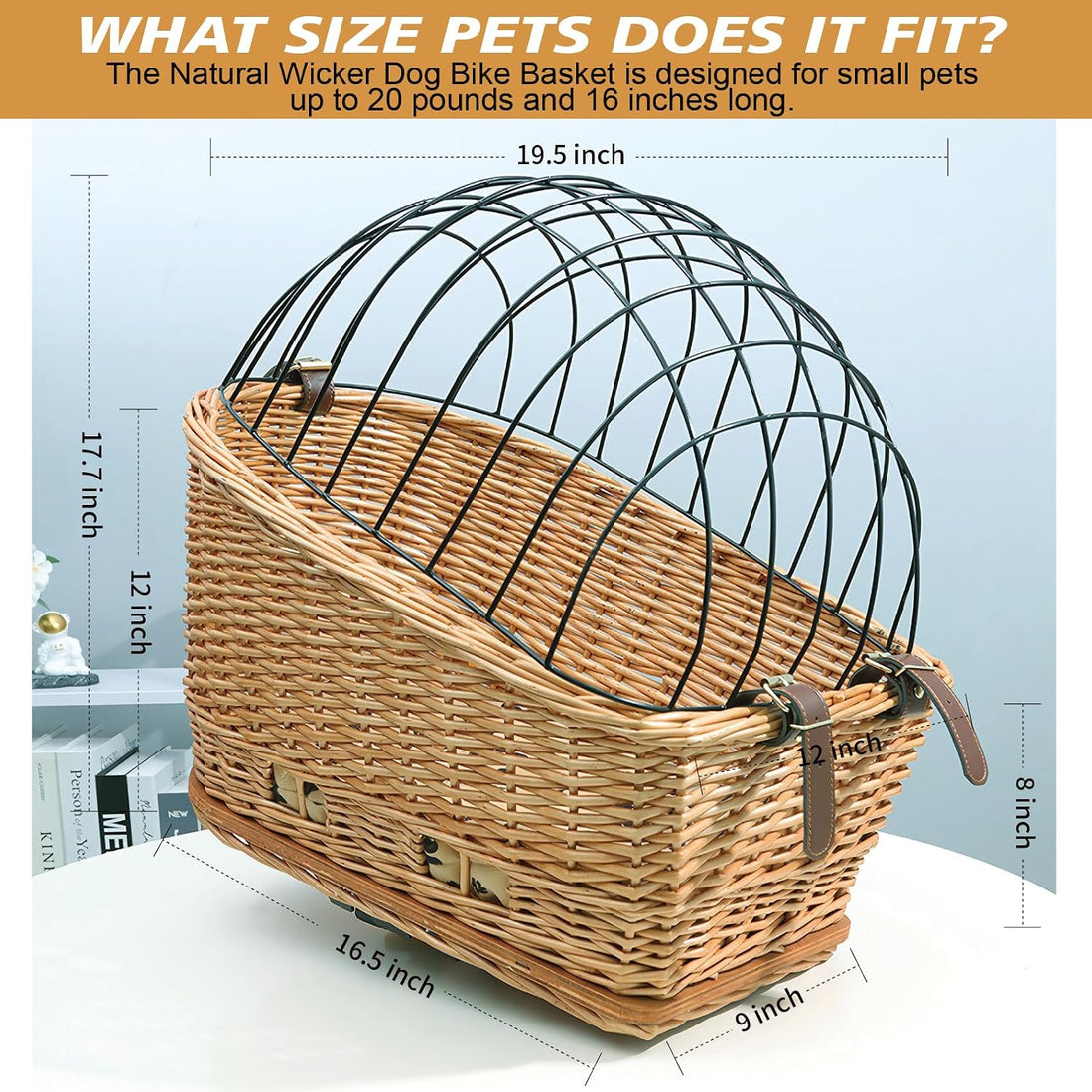 Rear Bike Basket for Dogs, Wicker Pet Bicycle Carrier for Small Dog