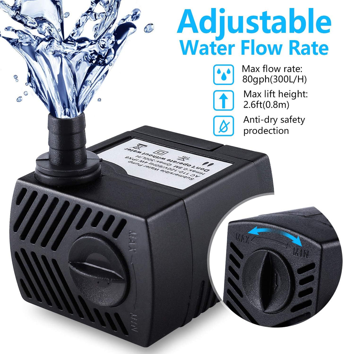 CWKJ Fountain Pump, 80GPH Submersible Water Pump