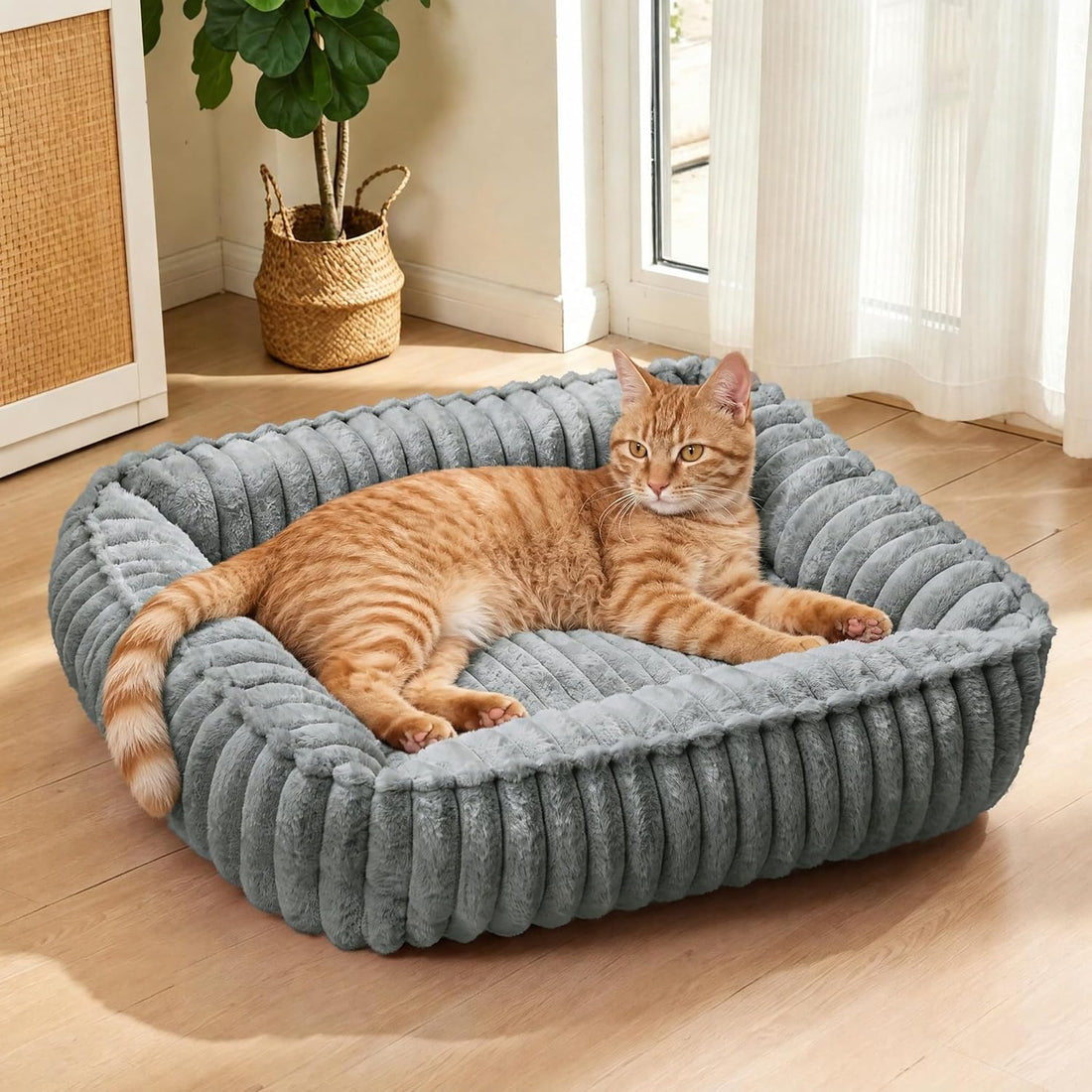 Small Dog Bed Calming Cat Bed for Indoor Cats 20’’x16’’Sage Grey