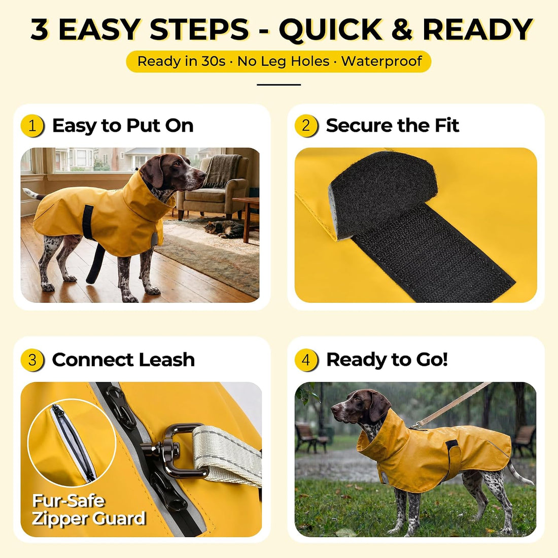 Easy-On PU Dog Raincoat, No Leg Holes (Yellow, XX-Large)