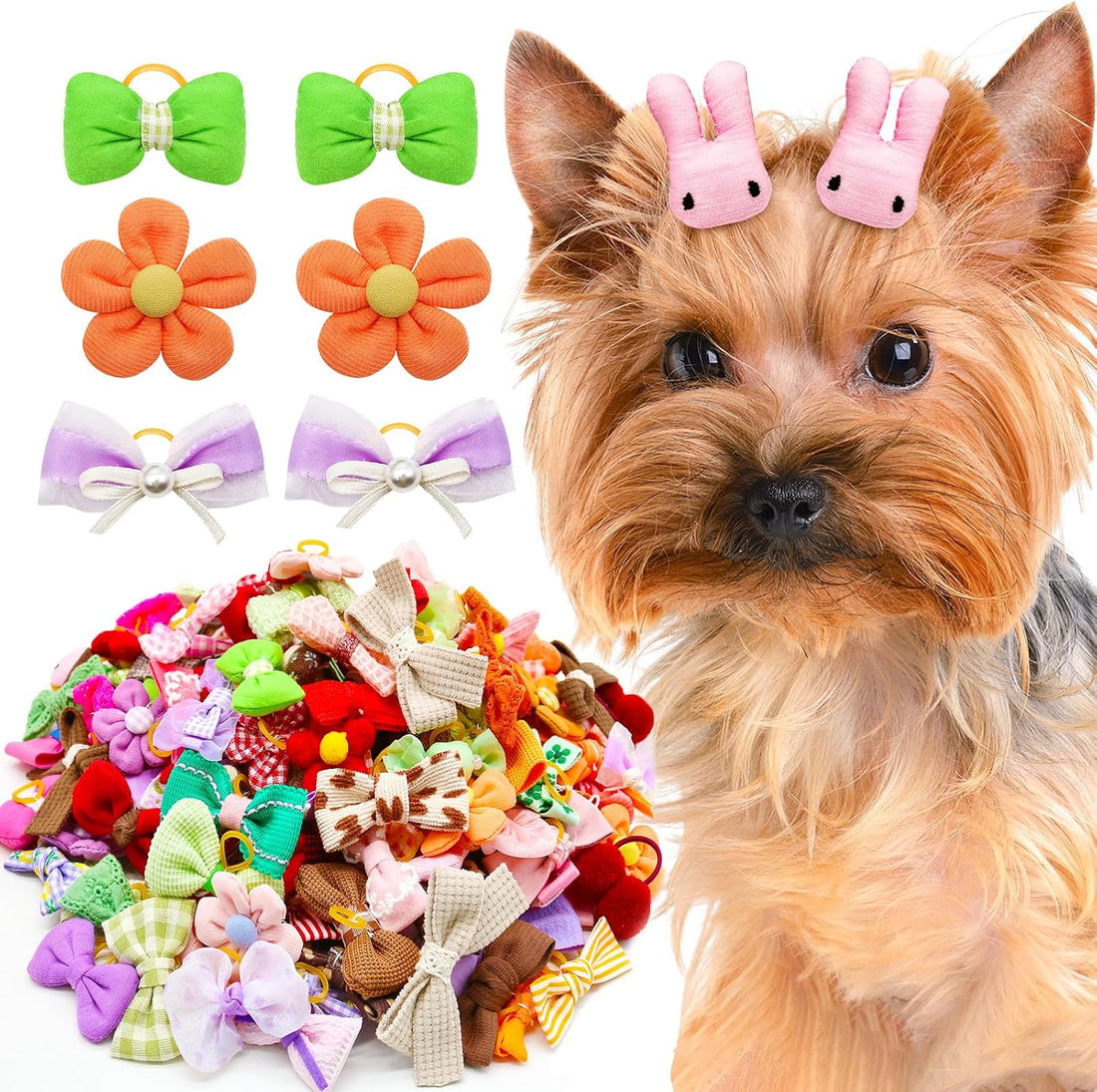 20Pcs Brown Dog Hair Bows with Rubber Bands for Small Medium Dogs