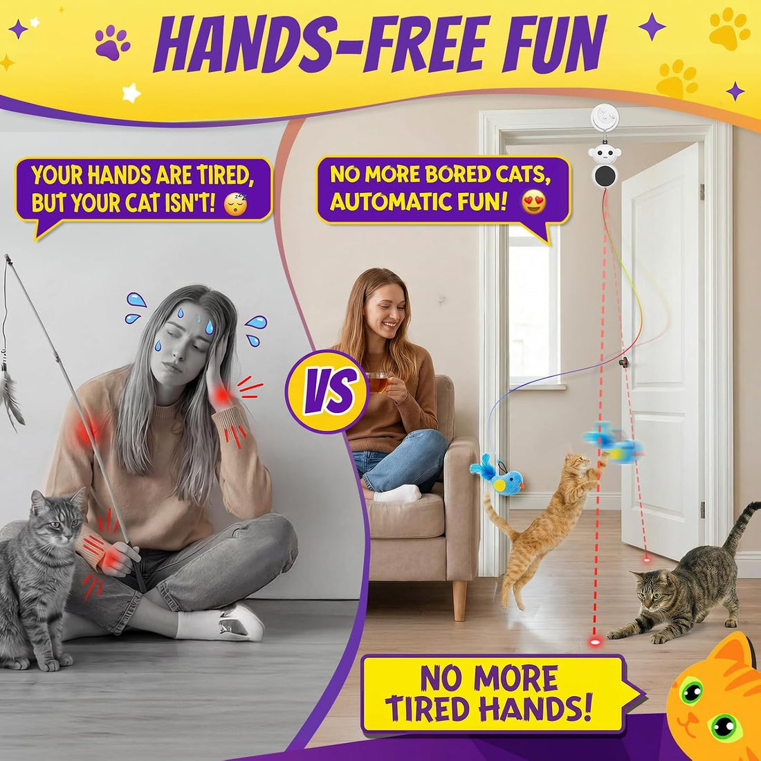 2-in-1 Interactive Laser Pointer Cat Toy & Flying Bird Wand