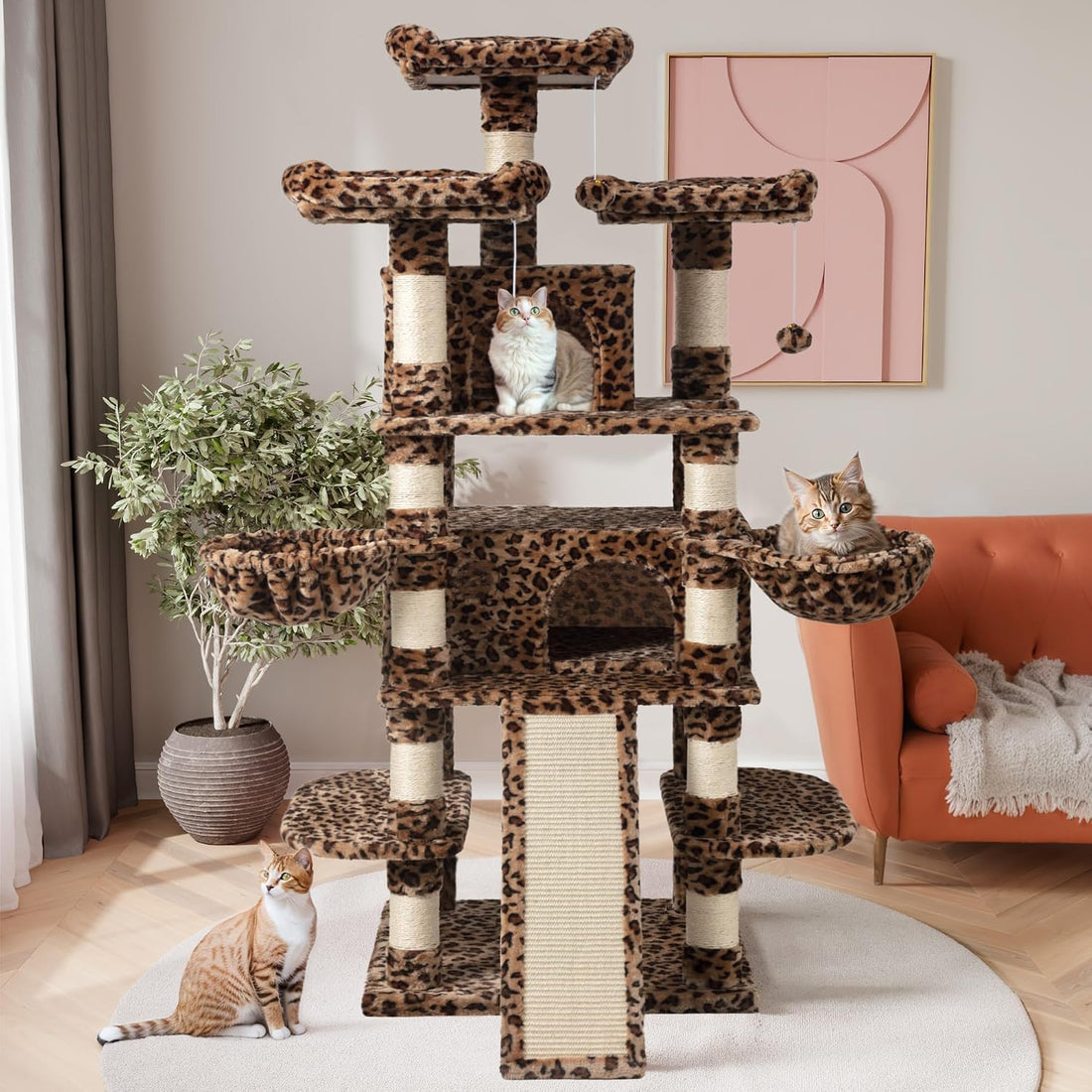 SHA CERLIN 68 Inches Multi-Level Large Cat Tree for Large Kitties/Big