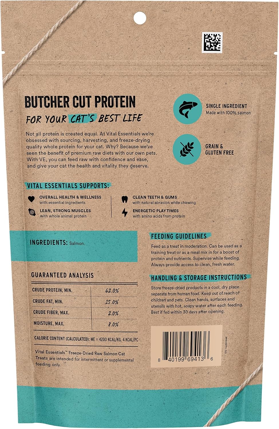 Vital Essentials Freeze Dried Cat Treats, Salmon, 3 oz Bag