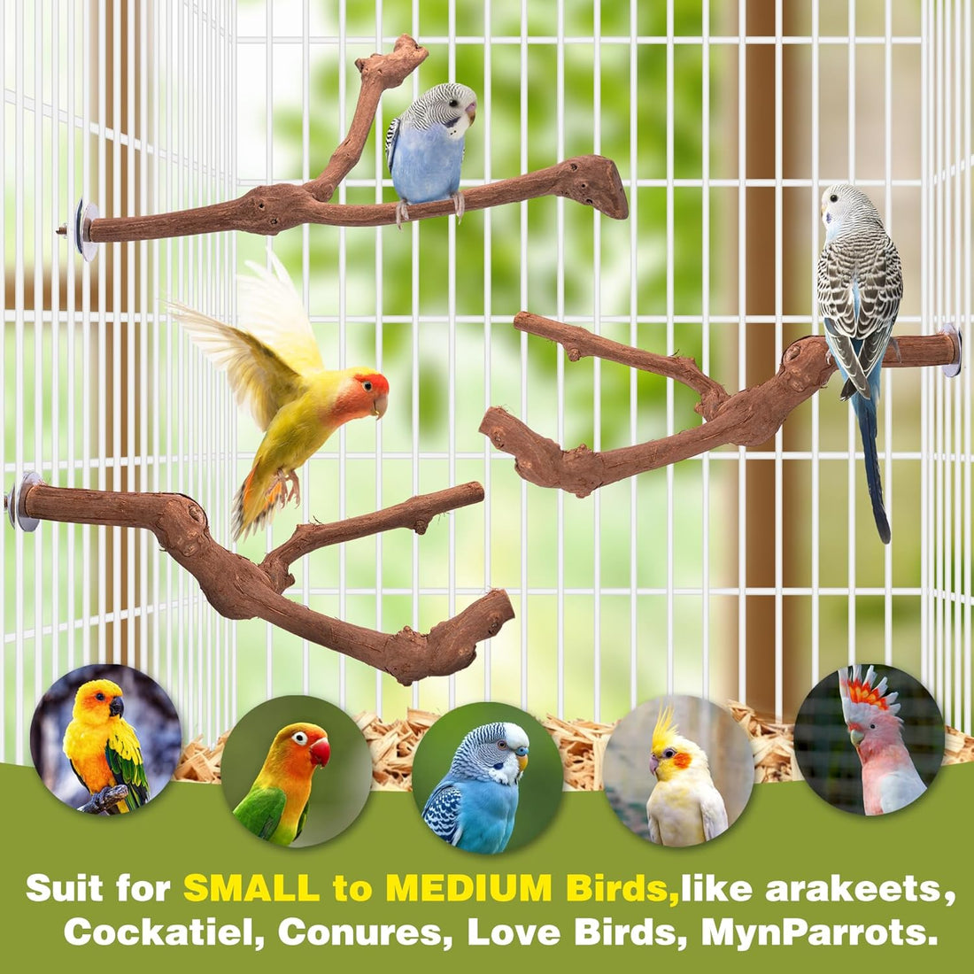 3PCS Bird Perch Natural Grape Stick Chewable Bird Stand Paw Grinding