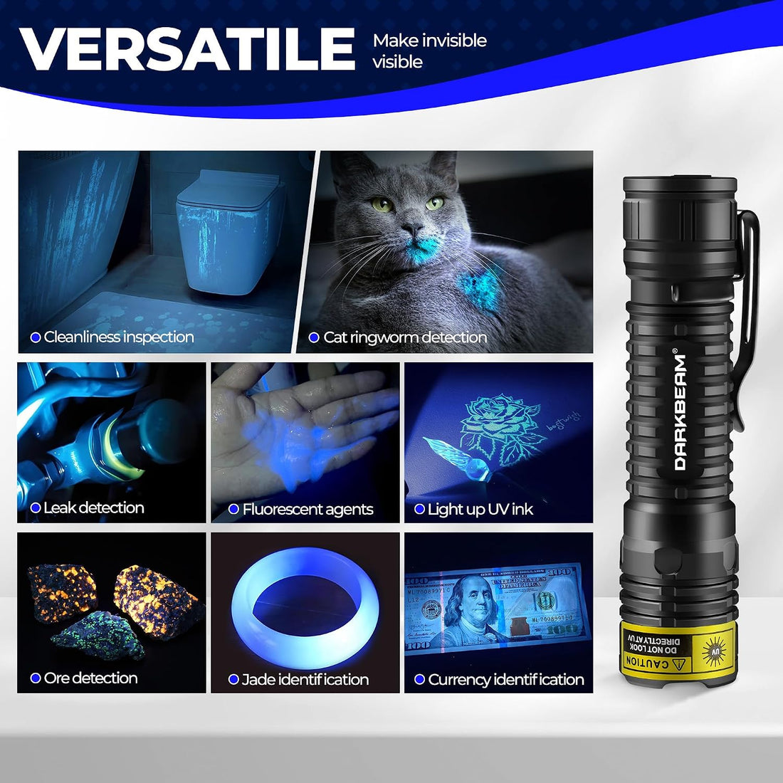 DARKBEAM UV Flashlight 395nm LED Black Light Woods Lamp Ultraviolet