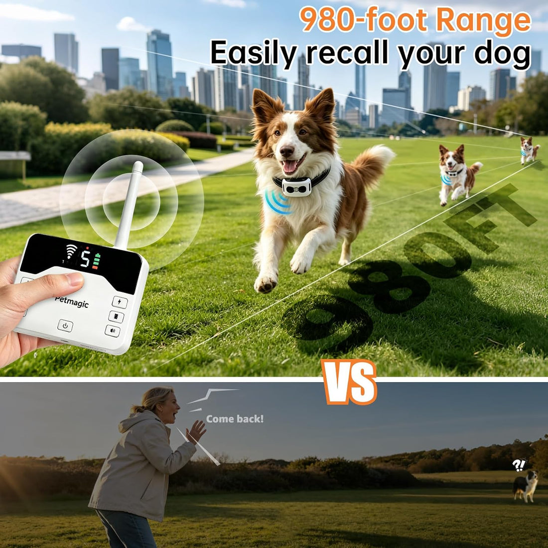 2-in-1 Wireless Dog Fence and Shock Collar for Large Dogs
