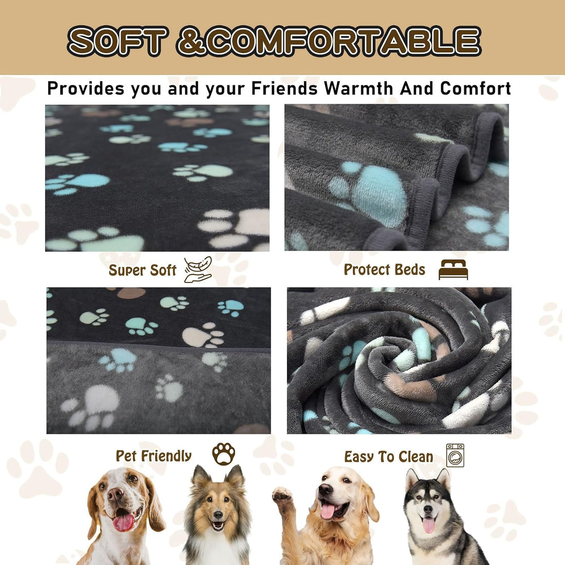 Rezutan Upgraded Flannel Blankets for Large Dogs & Cats