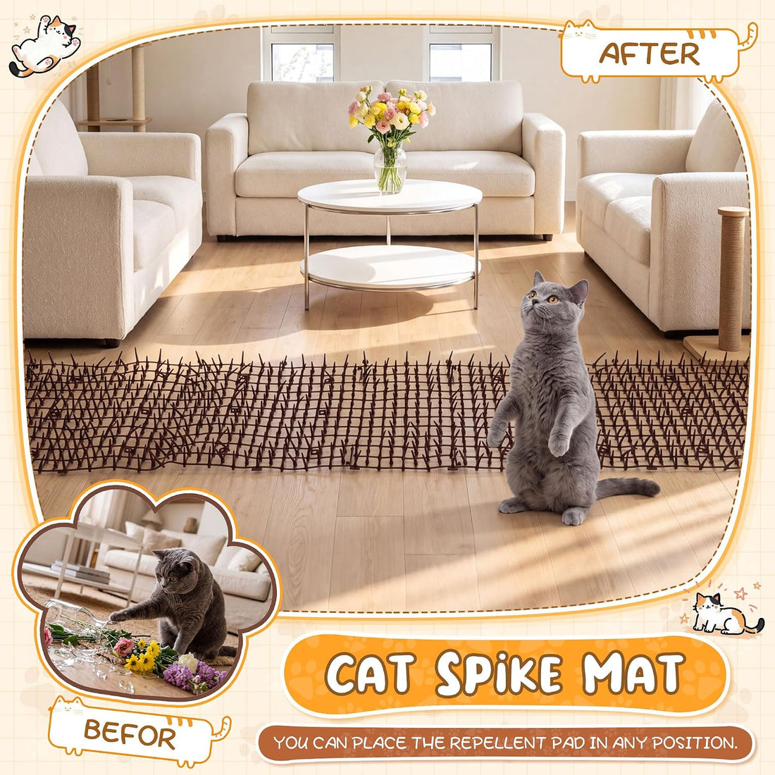 4 Pcs 52.6 ft Cat Spike Mat Outdoor Cat Deterrent Mat