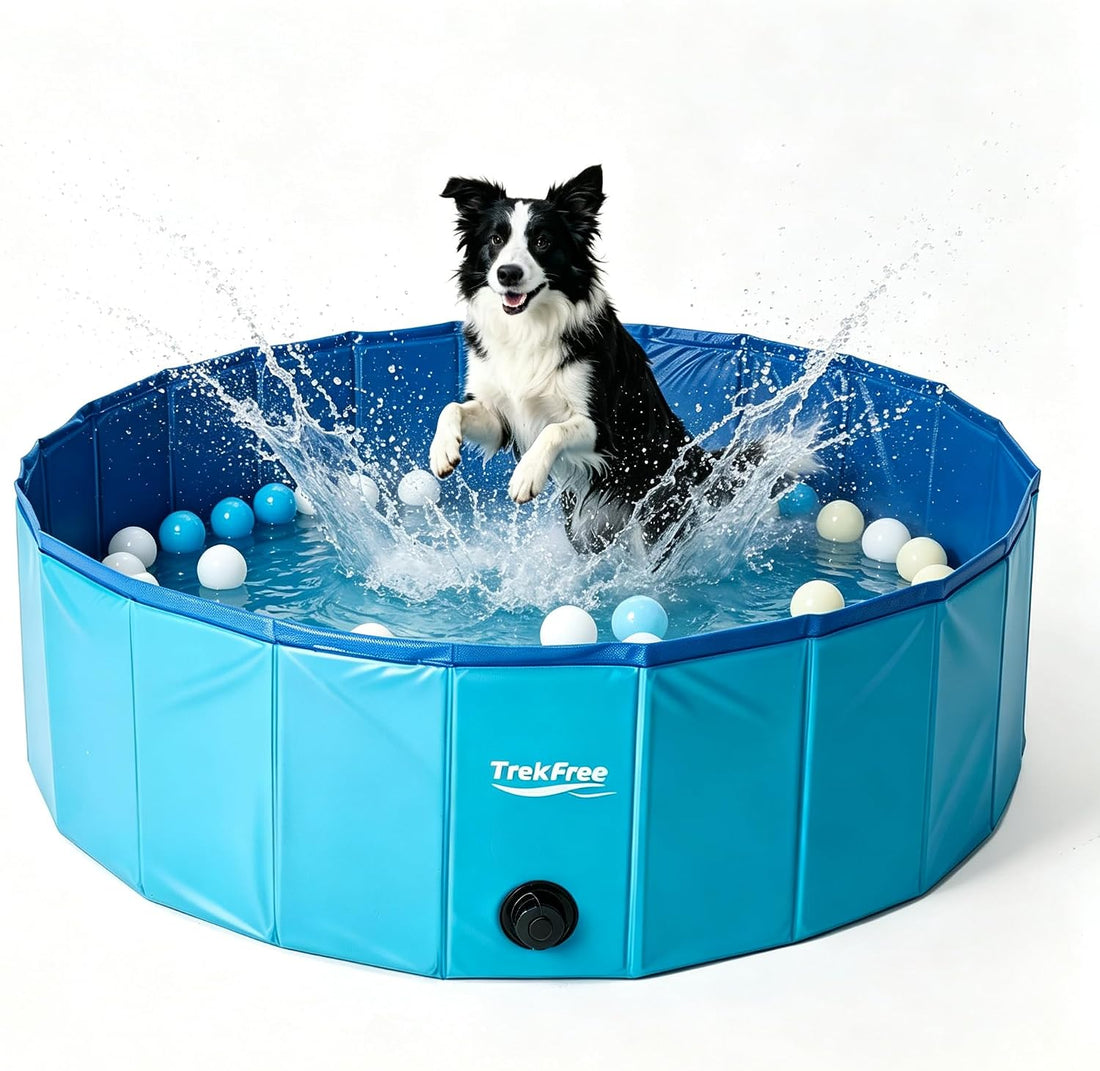 Foldable Dog Pool, Collapsible Plastic Dog Swimming Pool, 32x12in
