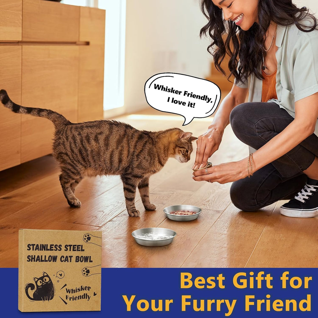 4-Pack 304 Stainless Steel Cat Food Bowls, Non-Slip Basic Dishes