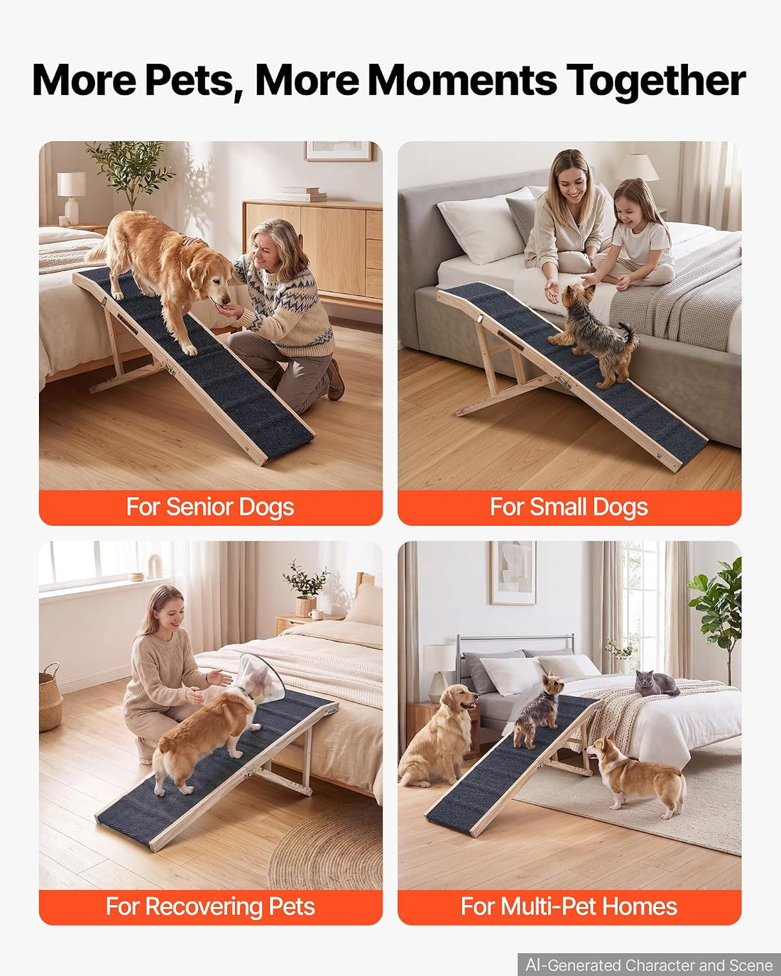 VEVOR Dog Ramp for Bed 23.2"-28.3" 6 Adjustable Height Foldable Pet
