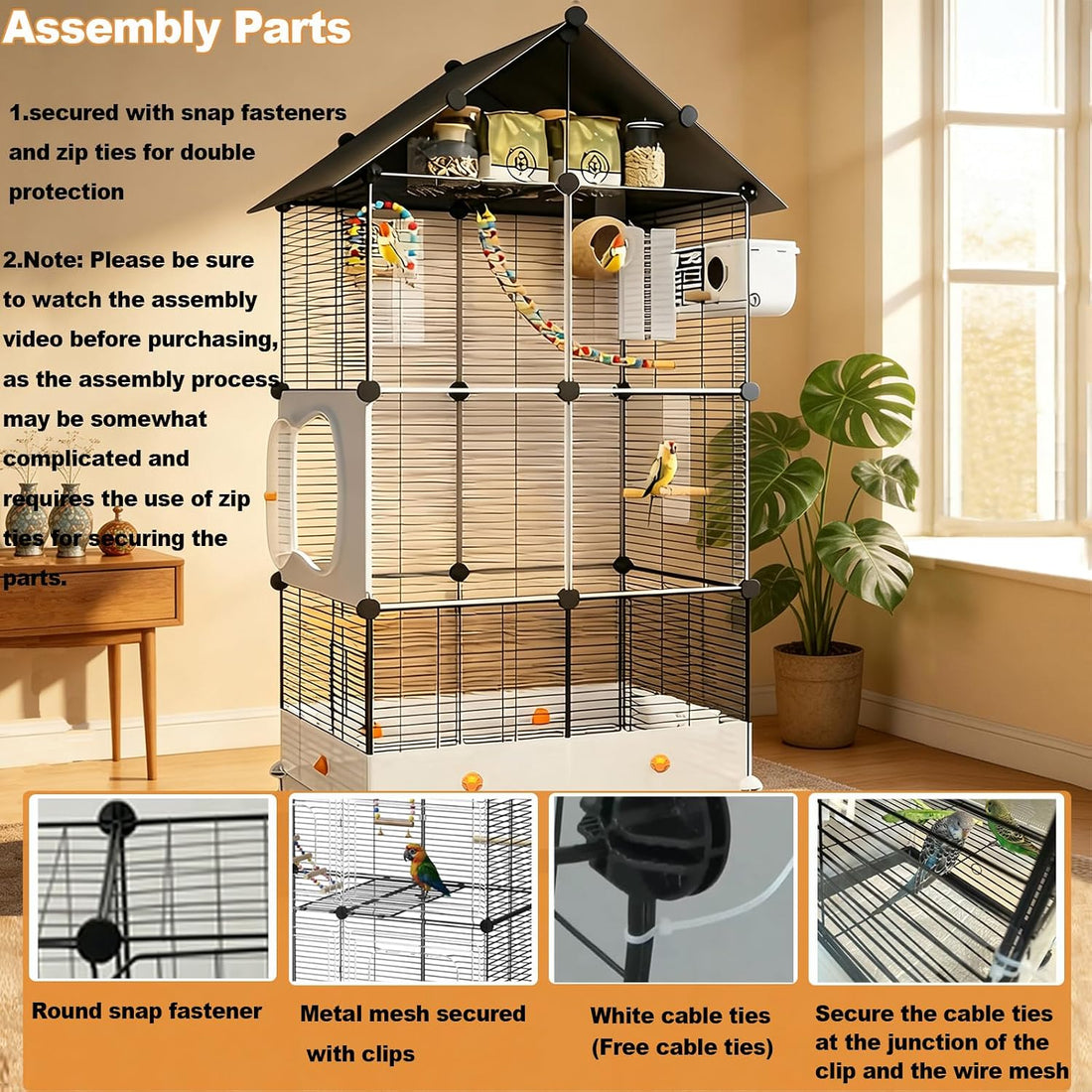 60" H Large Bird Cage for Parrots, Parakeet Cage with Top Storage