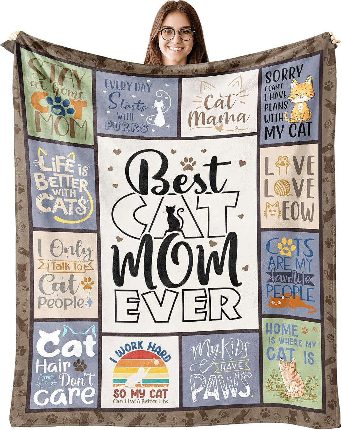 Cat Mom Gifts Themed Blanket 60" x 50", Cat Lover Gifts for Women
