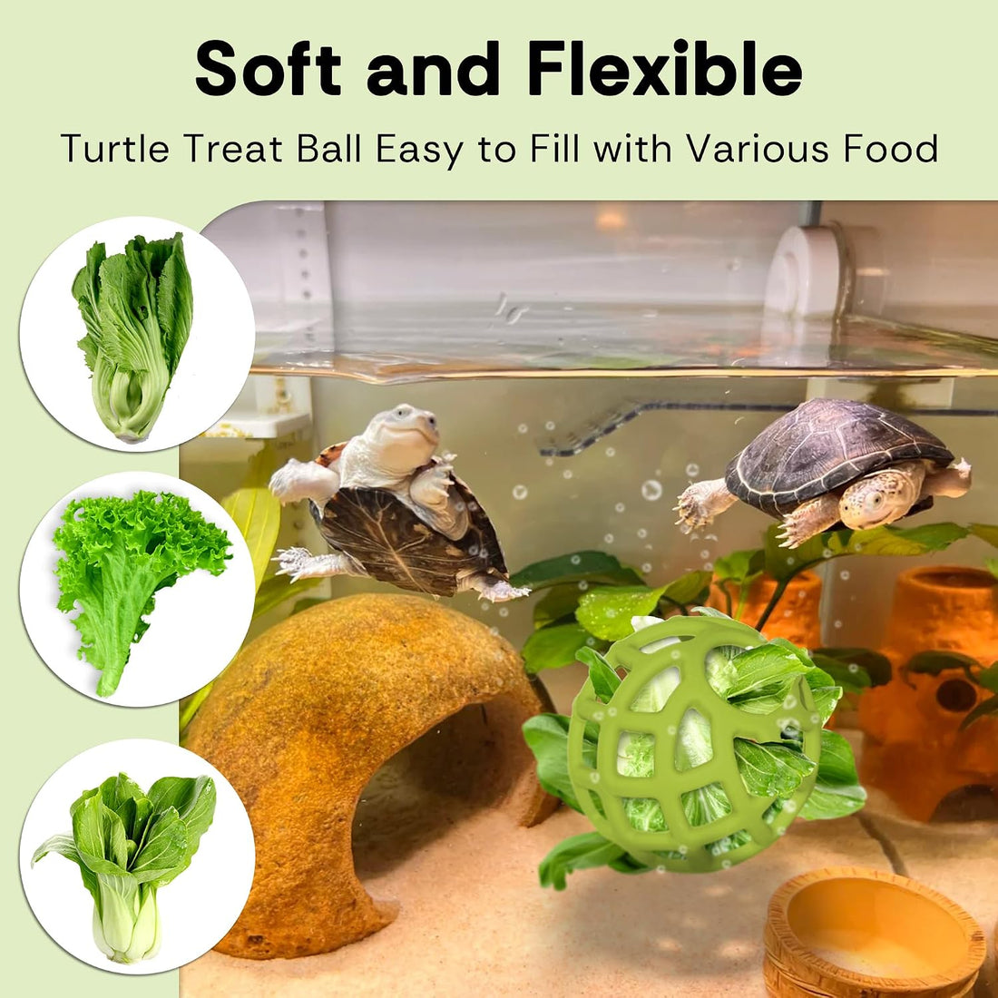2-in-1 Turtle Brush and Feeder Ball Set, Turtle Tank Accessories