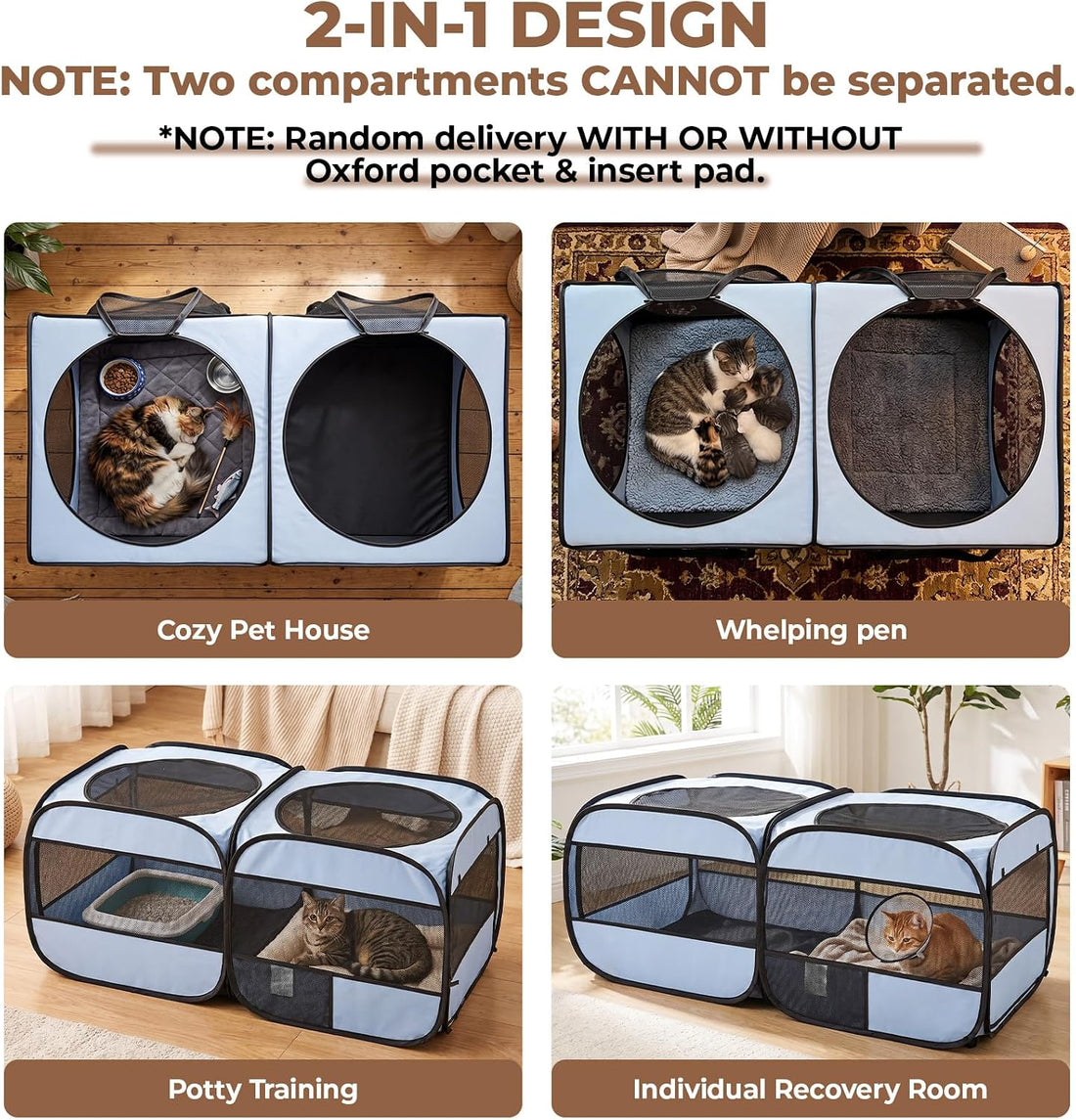 2-in-1 Dog Playpen, 58''Pop Up Cat Puppy Pet Playpen Indoor/Outdoor