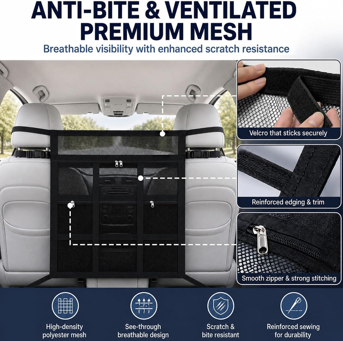 Car Dog Barrier with Hook and Loop Fastener Dual Zipper for Car SUV