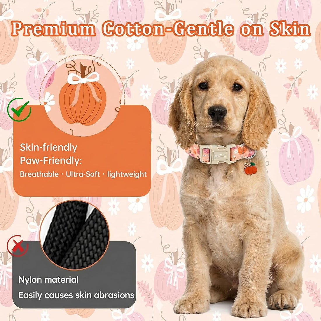 Dog Collar with Orange and Blue Plaid-M