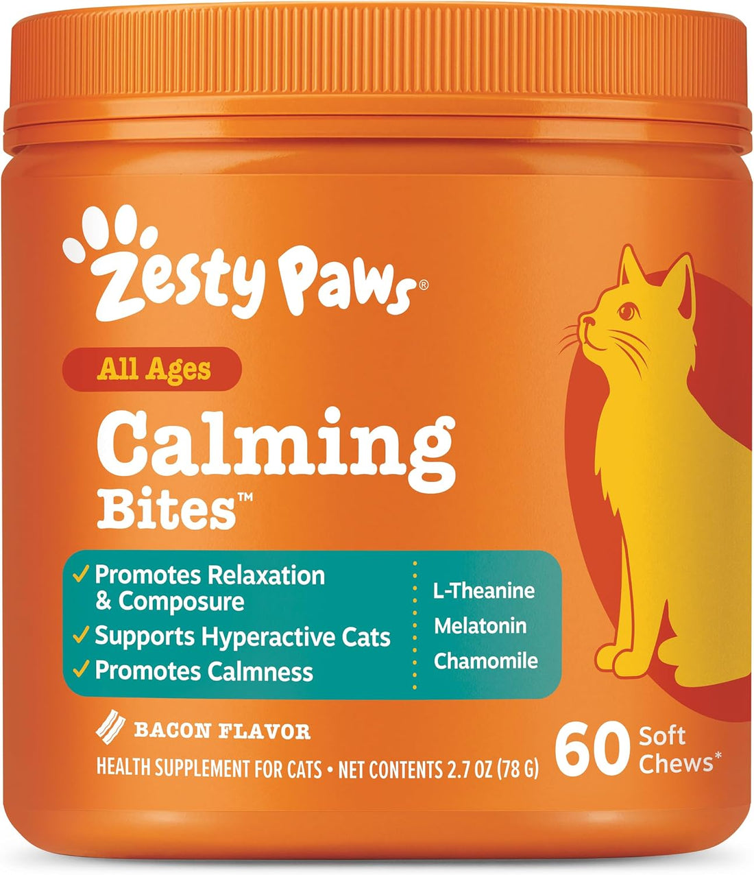 Zesty Paws Cat Calming Bites - Ashwagandha, Bacon, 60 Ct