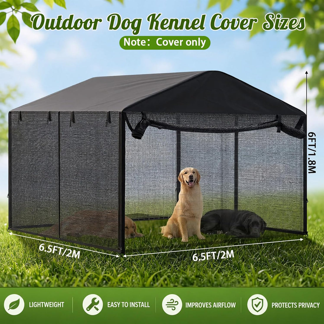 Outdoor Dog Kennel Cover with Full Coverage Mosquito Net for 6.5'd x