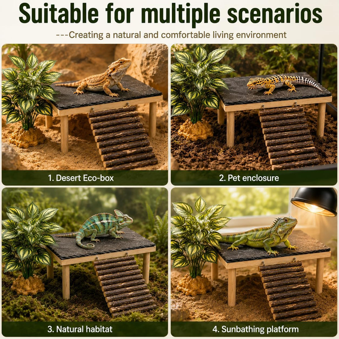 Bearded Dragon Basking Platform with Genuine Natural Slate Rock