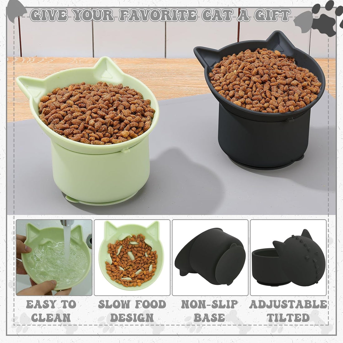 2 Pack Elevated Slow Feeder Cat Bowls Anti Vomit Tilted Raised Cat