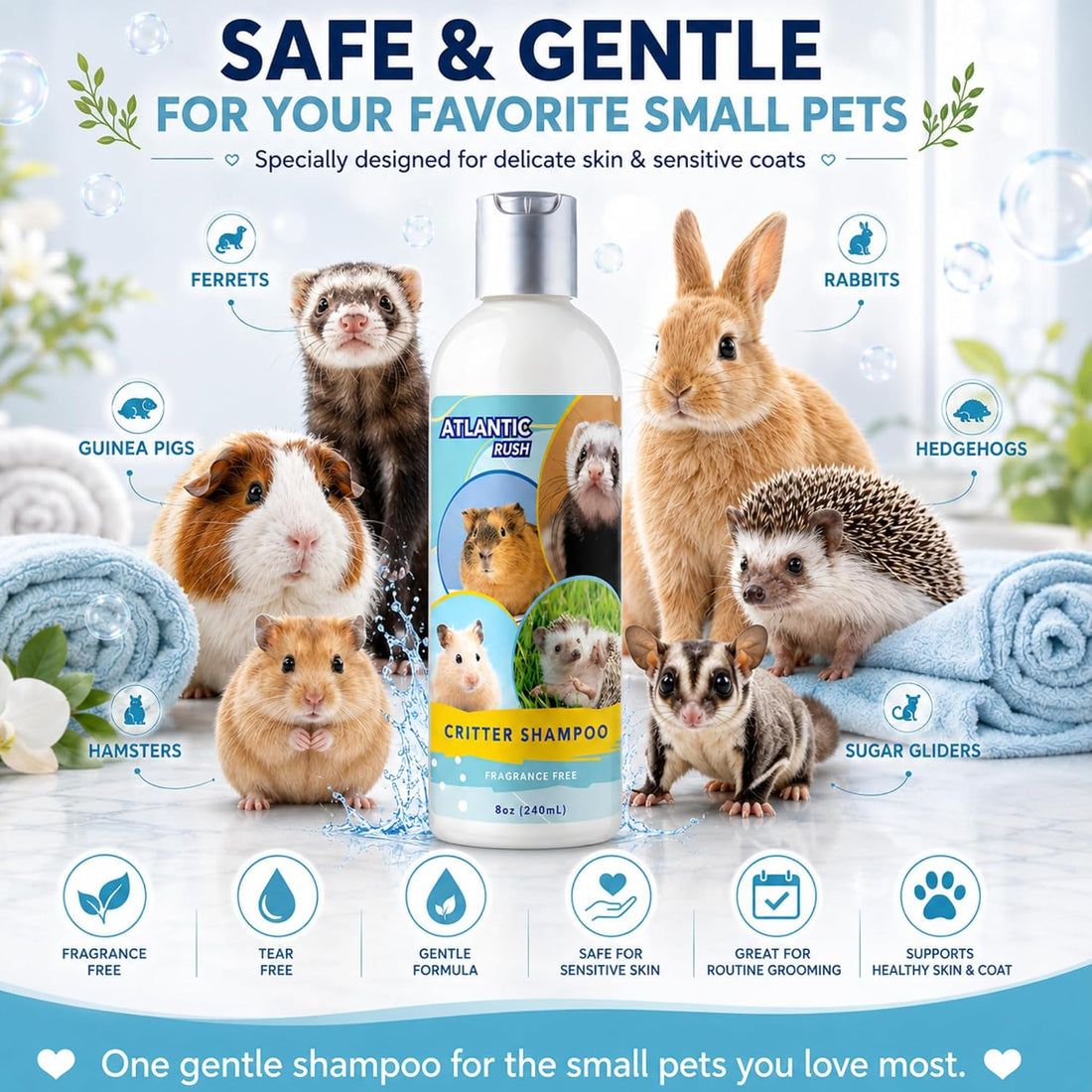 Critter Shampoo for Small Pets -Small Animal Fragrance & Detergent