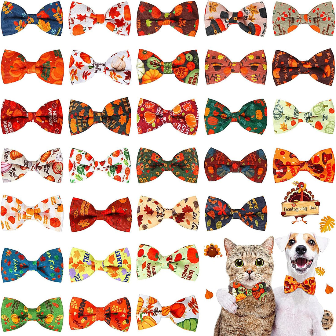 Talltalk 30 Pcs Fall Dog Bow Ties Fall Style, Pet Collar Bows for Cats