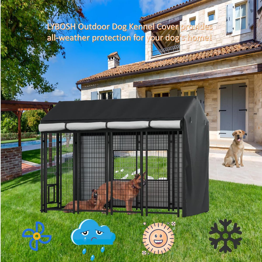 Outdoor Dog Kennel Cover - Full Coverage for 8.1'Dx4.1'Wx6'H Dog Cages