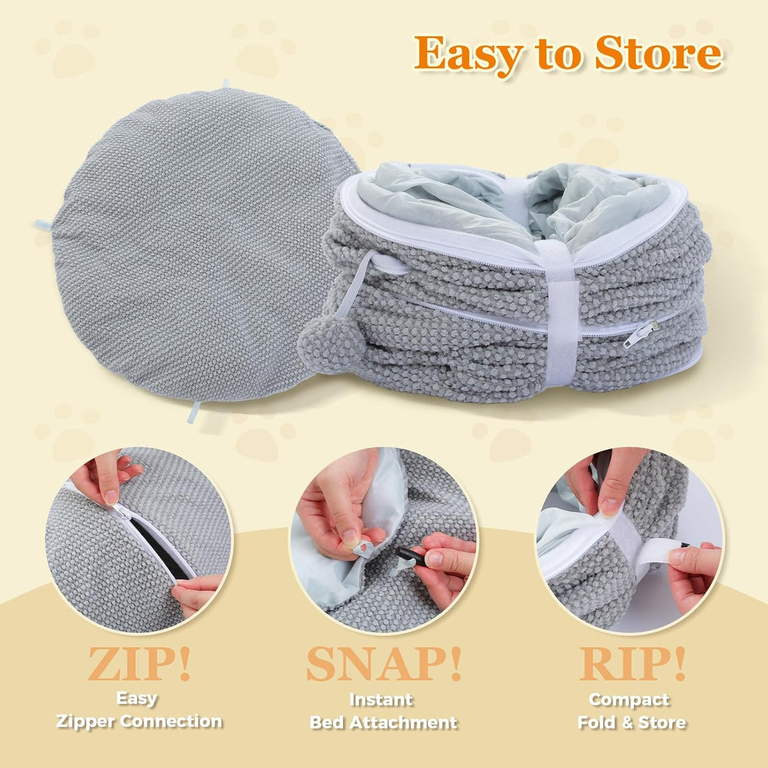 PEQULTI Grey Donut Cat Tunnel Bed Washable Plush Mat Multi for Small
