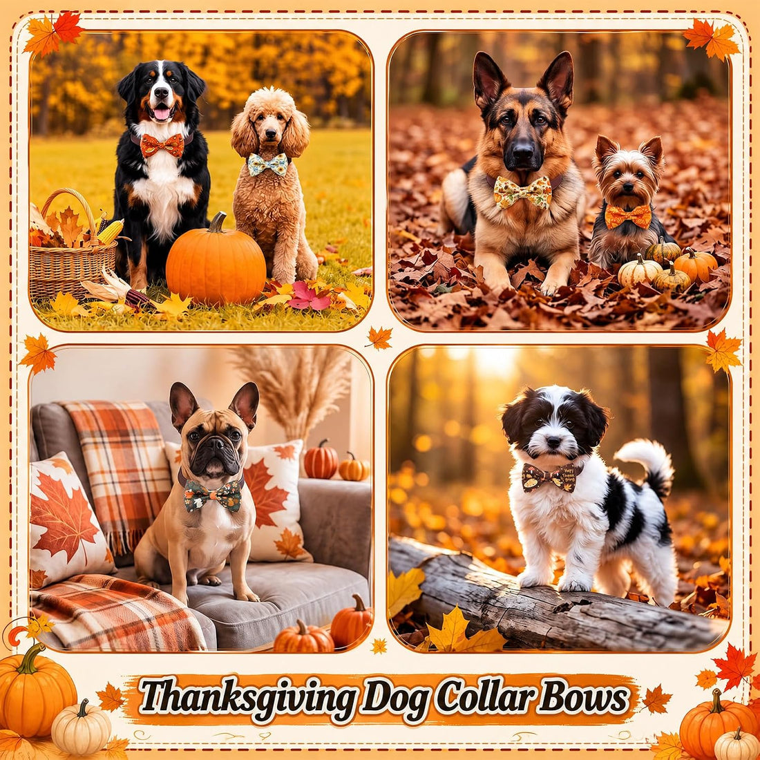 Sanwuta 60 Pcs Fall Dog Collar Bow Bulk Autumn Collar Dog Accessories