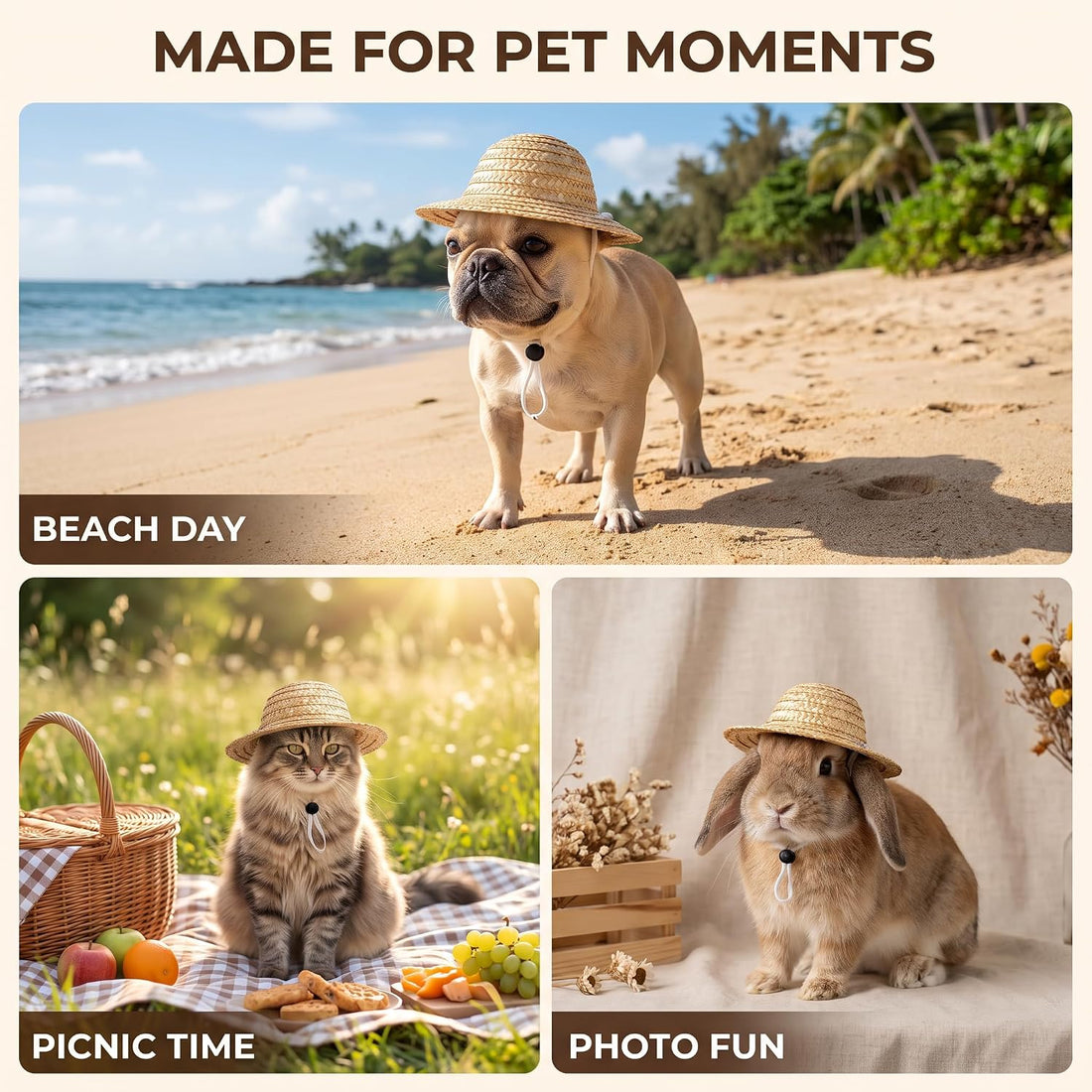1Pc Novelty Summer Adjustable Pet Dog Outdoor Straw Hat Puppy Small