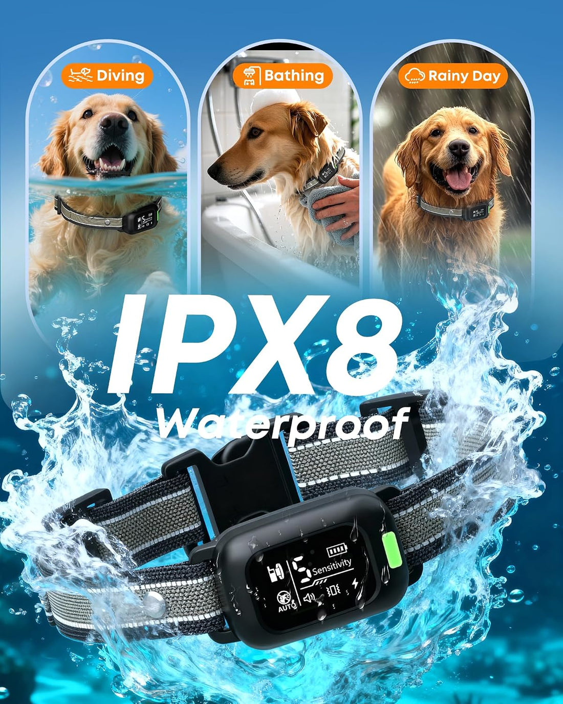2-in-1 Dog Bark & Shock Collar with Remote, 4500FT Training Range