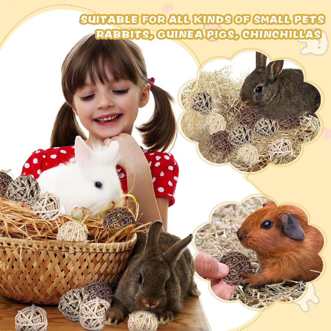 Sosation 24 Pcs Bunny Chew Grass Balls Rolling Chew Toys for Small