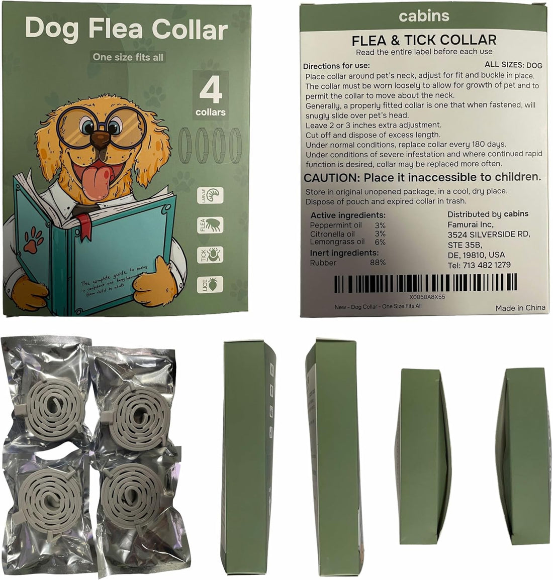 Flea and Tick Prevention for Dogs - Flea Collar - 4 Count - Adjustable