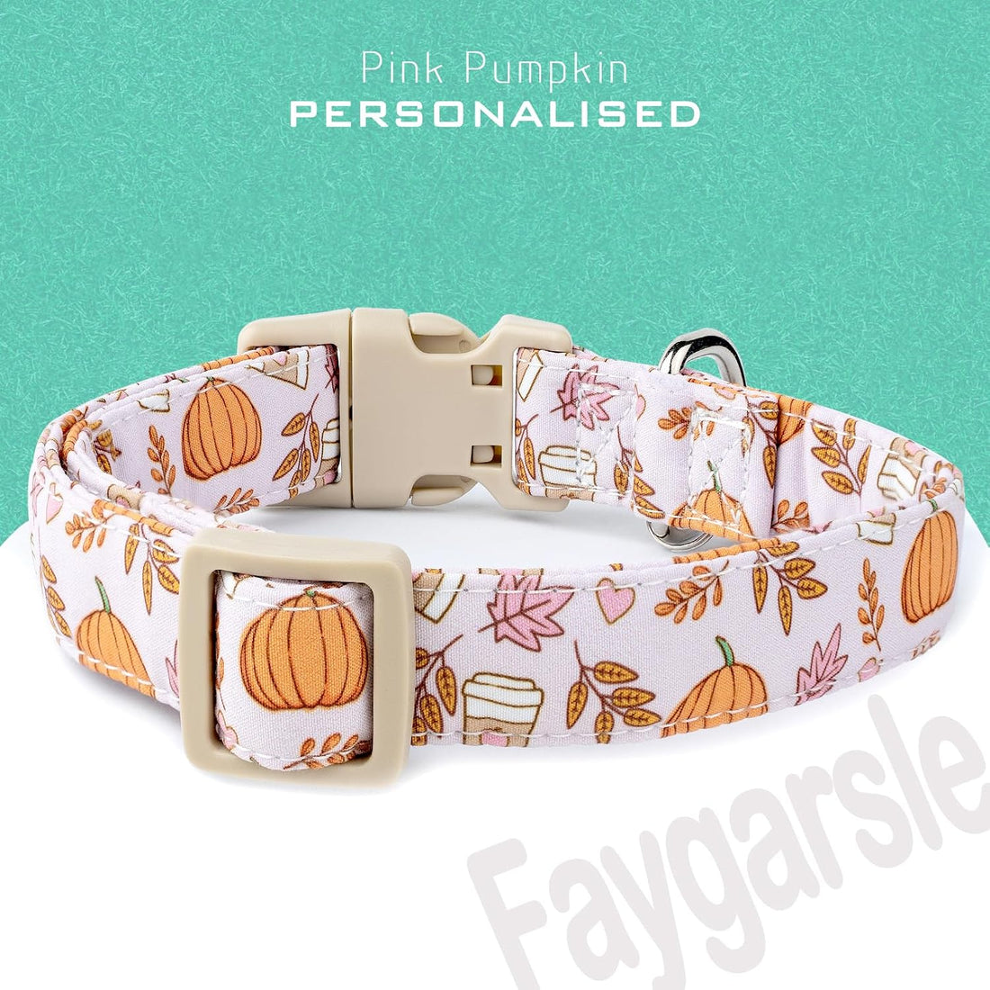 Faygarsle Cute Pink Fall Dog Collar Pumpkin and Leaves Pattern