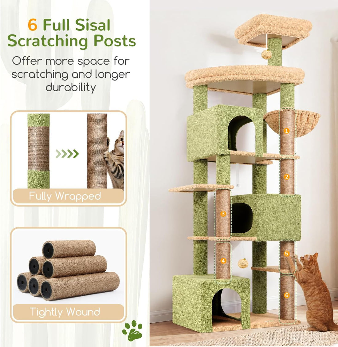 Globlazer Cactus Large Cat Tree for Large Cats, Tall Sturdy Cat Tower