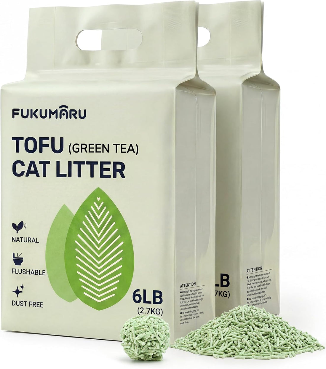 FUKUMARU Tofu Cat Litter, Green Tea Scented, Clumping, Odor Control