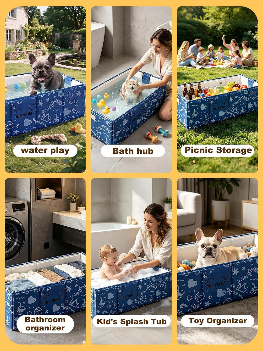 CHEERON Collapsible Dog Bathtub Non-Slip Pet Bath Tub Puppy Wash