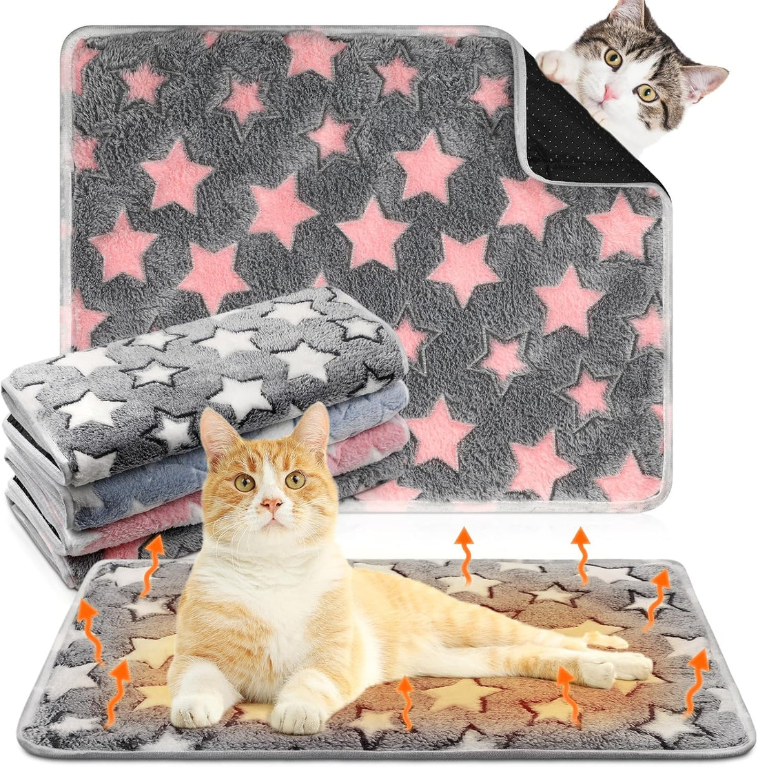 4 Pack Self Heating Cat Pad Self Warming Dog Mat, Star, 16 x 20 Inch