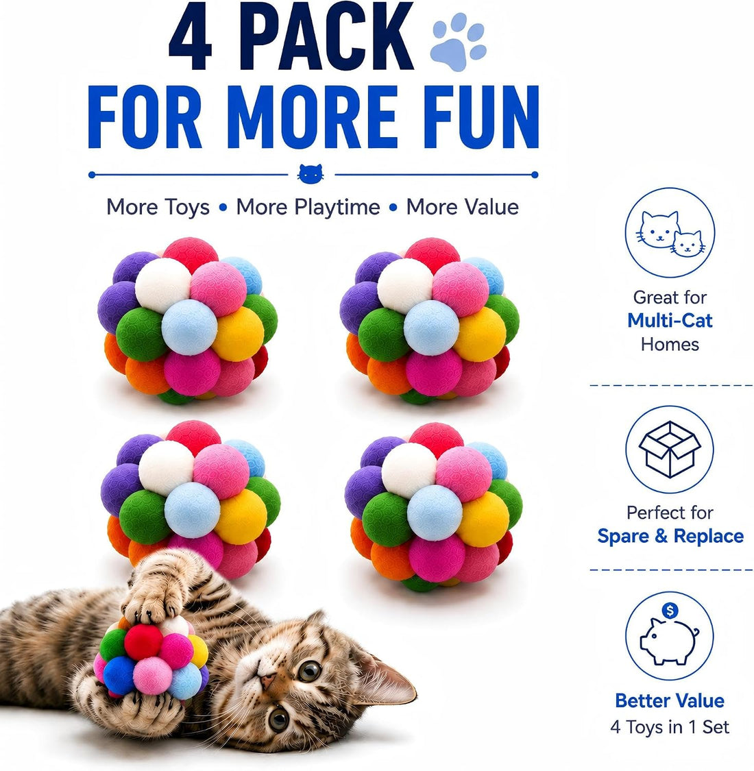 Cat Toys 4PCS Soft Plush Balls 2.36" for Kittens & Indoor Cats